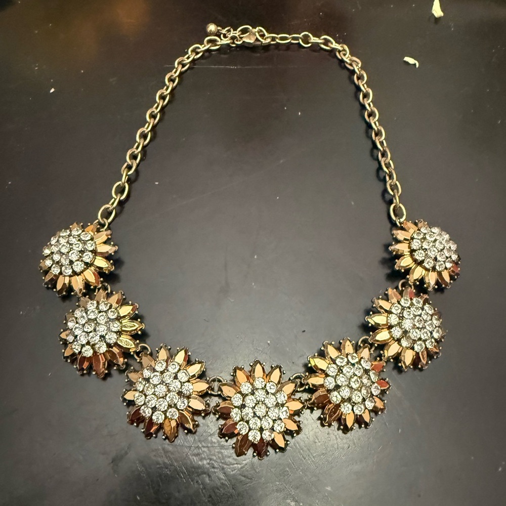 Gold-Tone Floral Crystal Statement Necklace - Women Jewelry